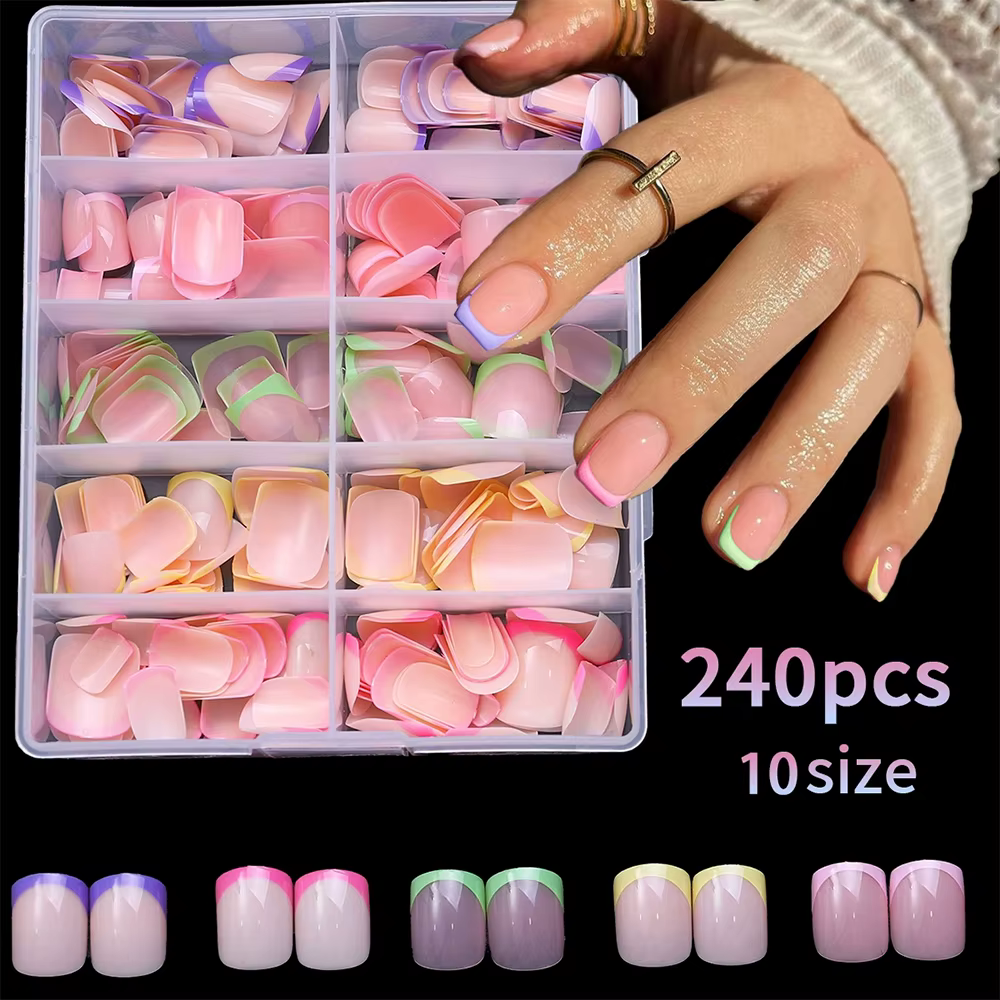240/120 pièces été coloré faux ongles court carré presse sur ongles français acrylique manucure Nail