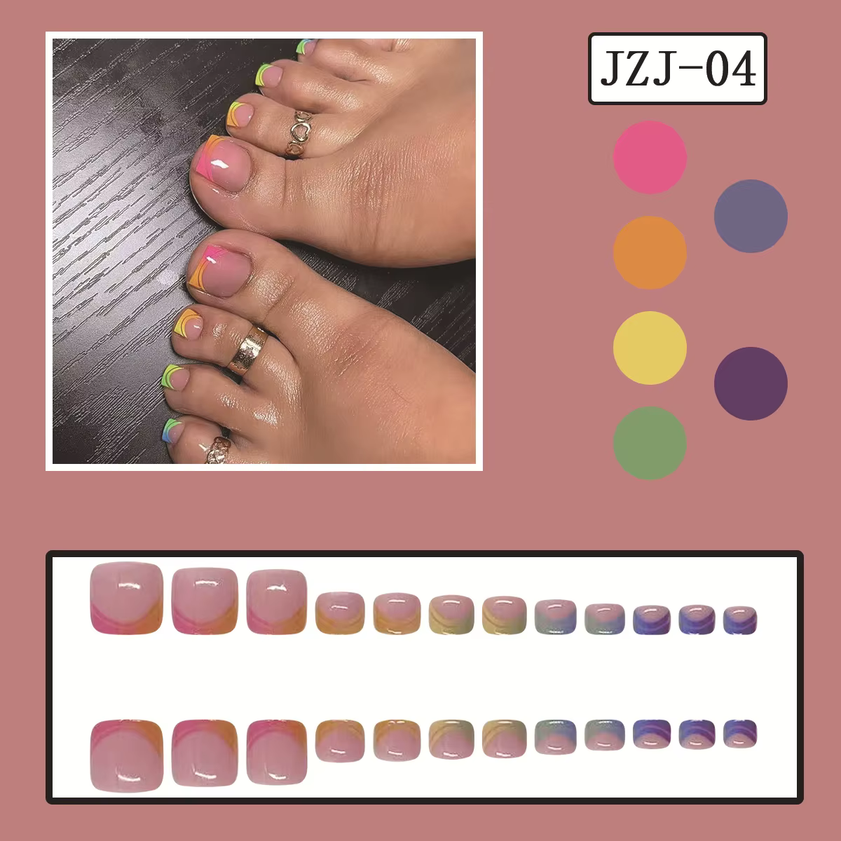 Faux ongles d'été dégradés français pour orteils, ensemble d'ongles courts et carrés, à pression, ar
