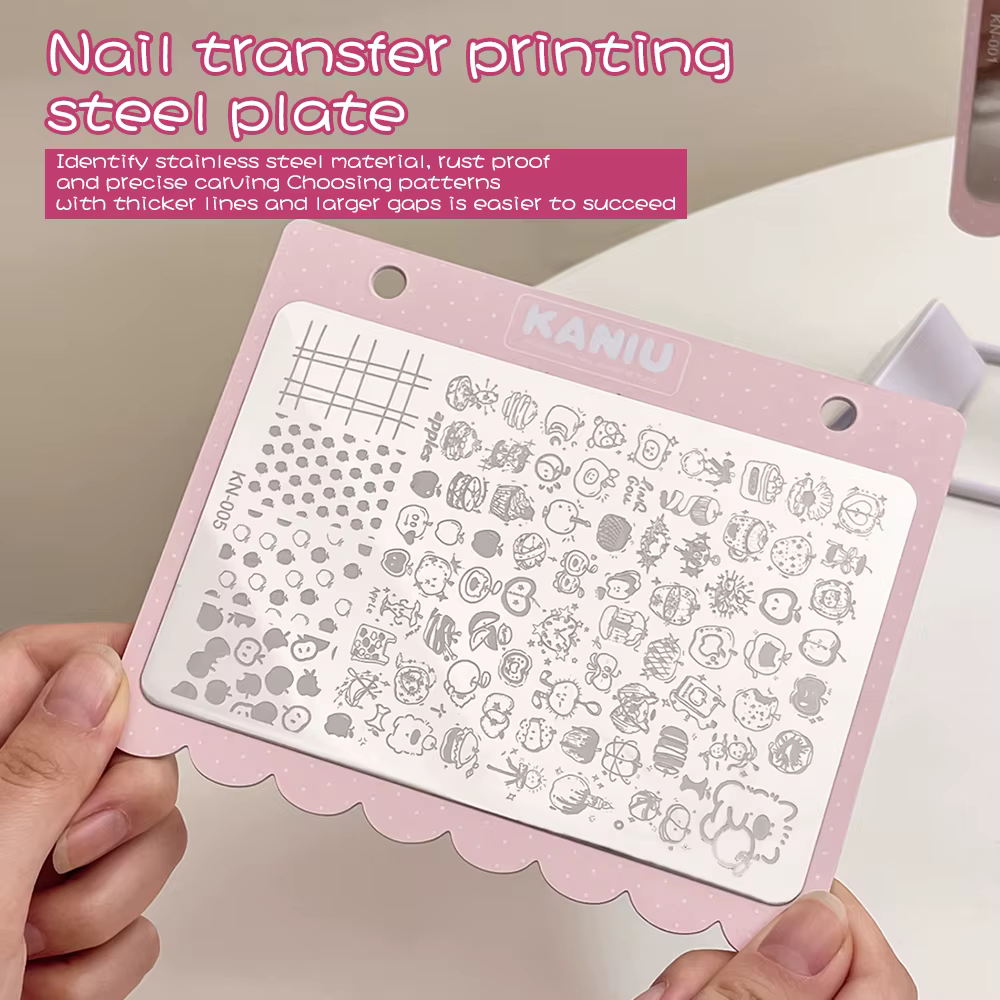 Kaniu – panneau d'impression d'ongles pour fille, cœur, fleur, bord ondulé, Rose, papillon, autocoll