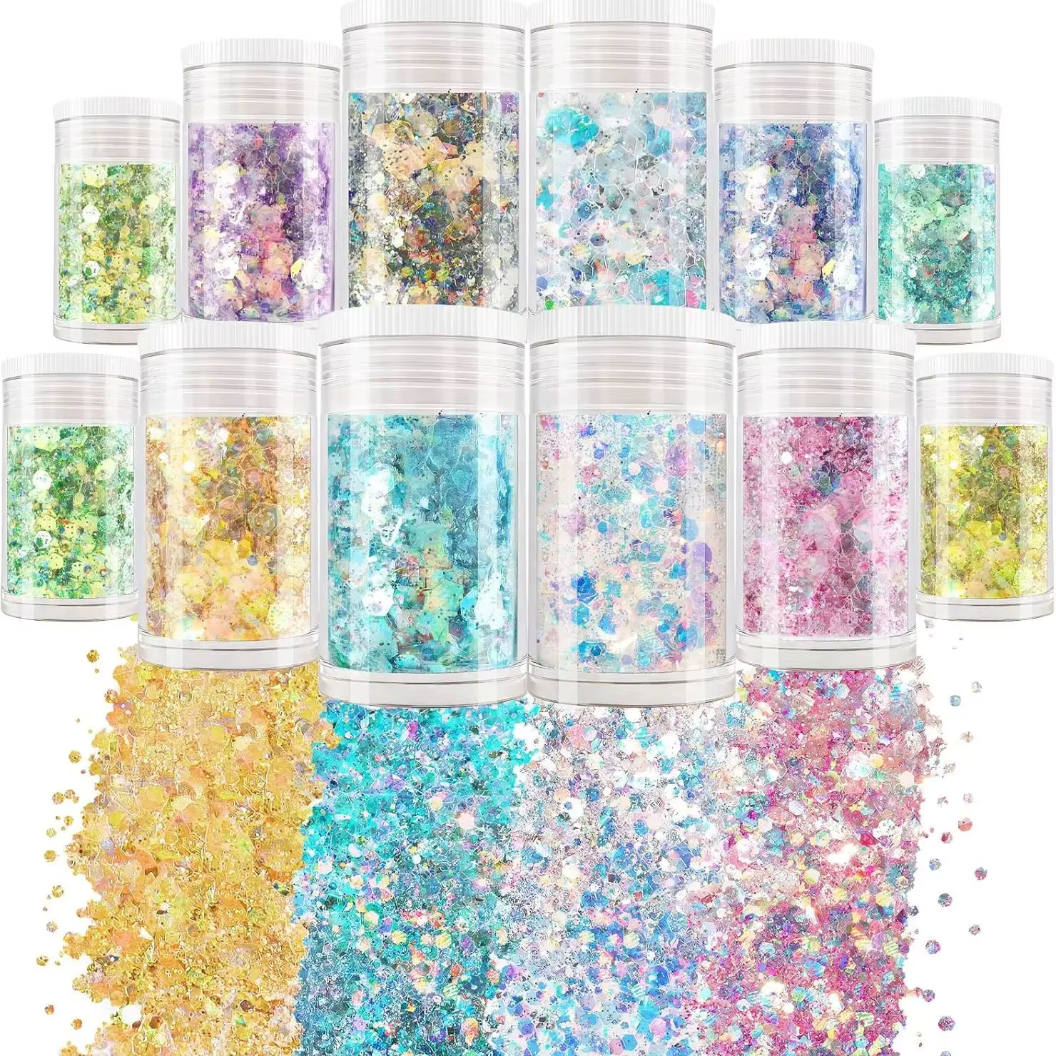 Paillettes opales épaisses - 12 couleurs ambre rêveuses, 5 ml chacune - Mélange de paillettes fines 