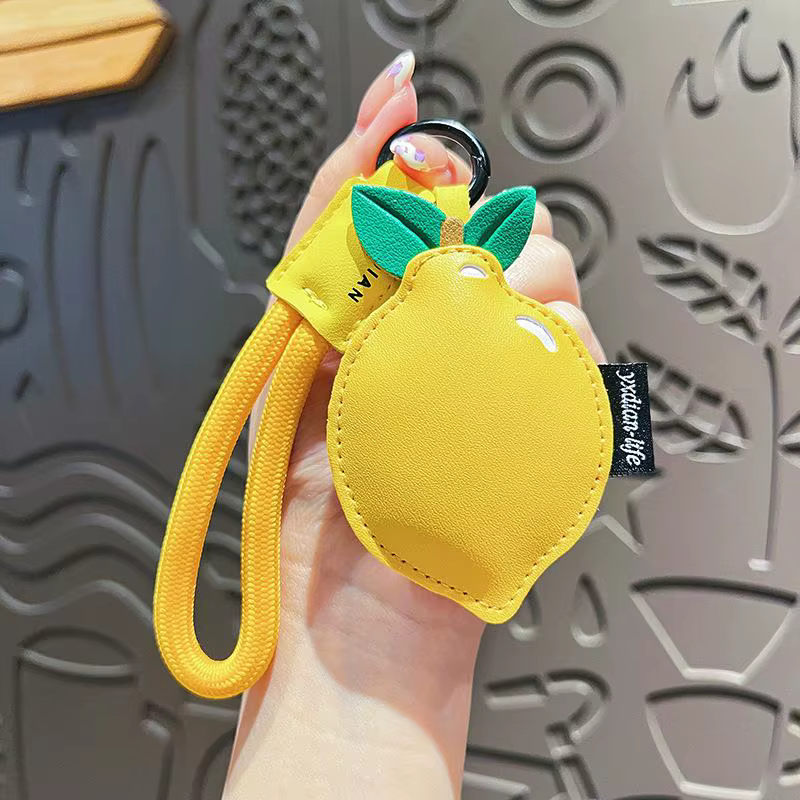 Porte-clés fruits en cuir créatif, dessin animé pêche citron cerise, pendentif sacs exquis, accessoi