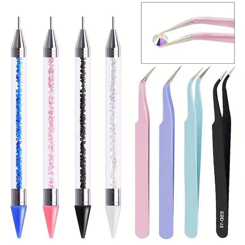 Ensemble de stylos diamant à double extrémité pour manucure, avec crayons, pincettes en acier inoxyd