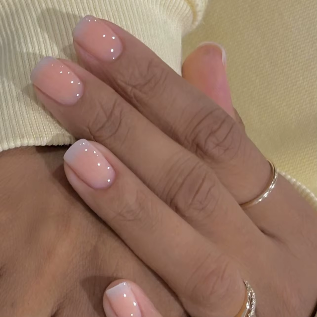 Faux ongles français à pression rose, carrés courts, avec colle, paillettes, acrylique, couverture c