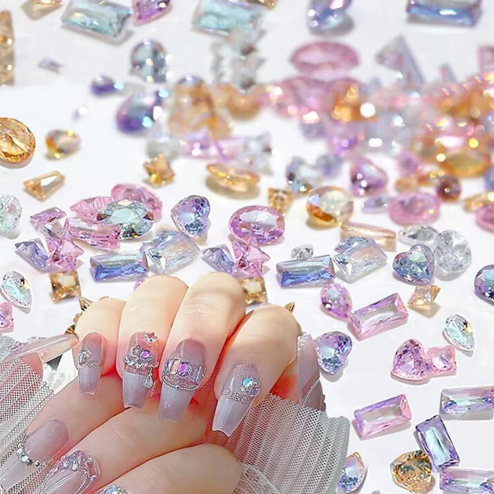 Mini breloques en Zircon pour Nail Art, 50 pièces/sac 5A, mélange de formes scintillantes, fond plat