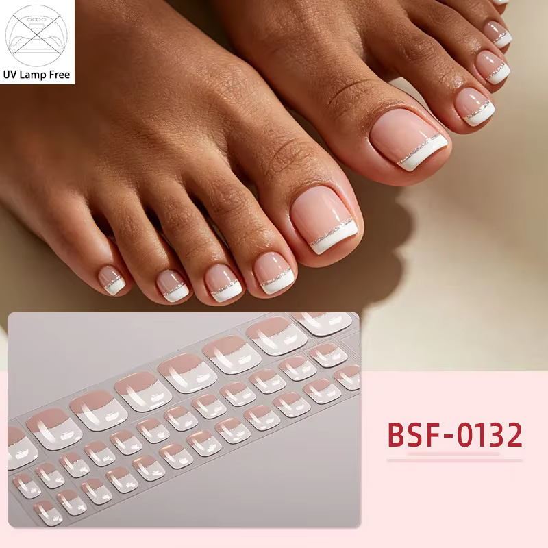 34tips Autocollants pour ongles de pieds en gel, style français estival, sans UV, couverture complèt