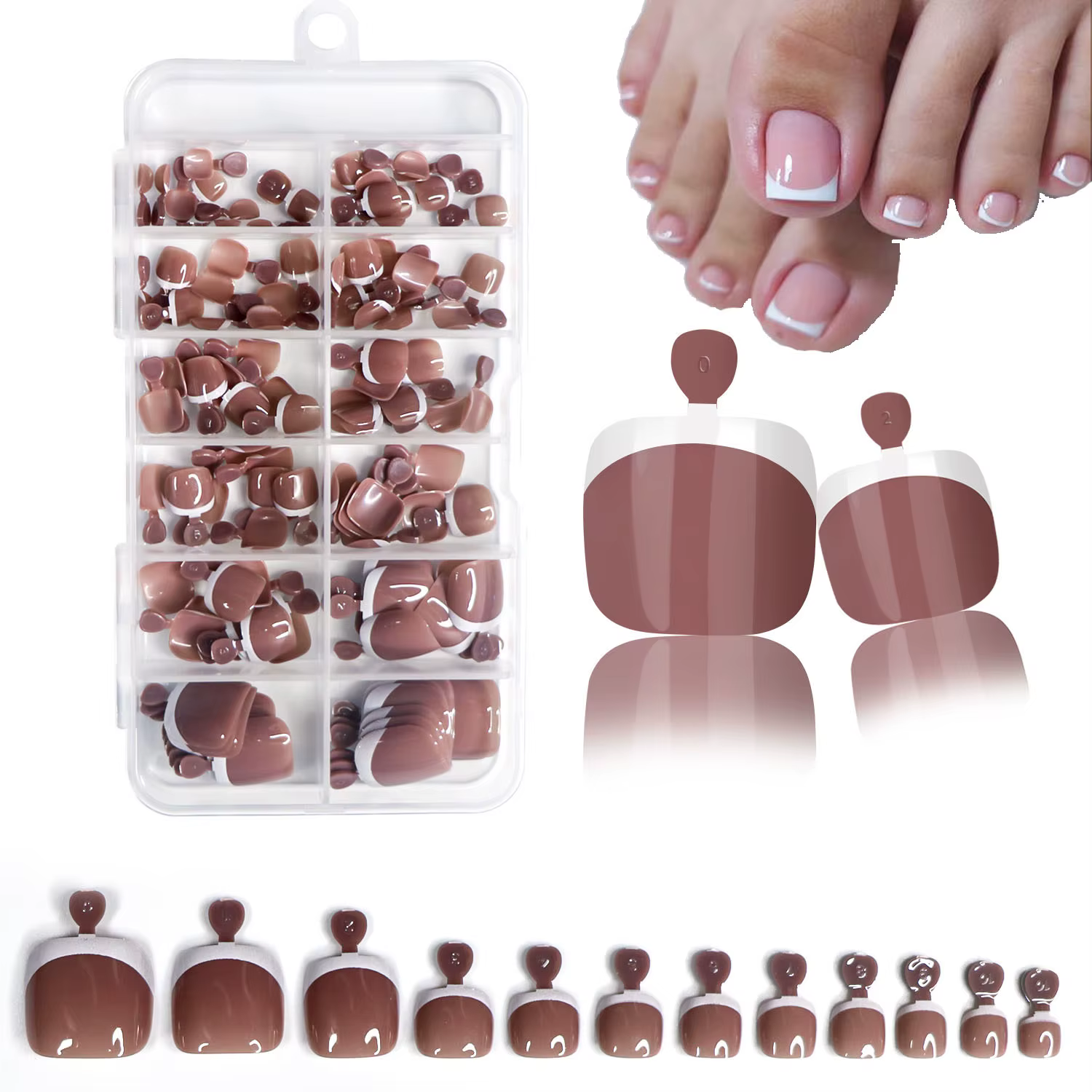 120 pièces brillant nu rose français presse sur ongles ensemble 1 * boîte court français carré faux