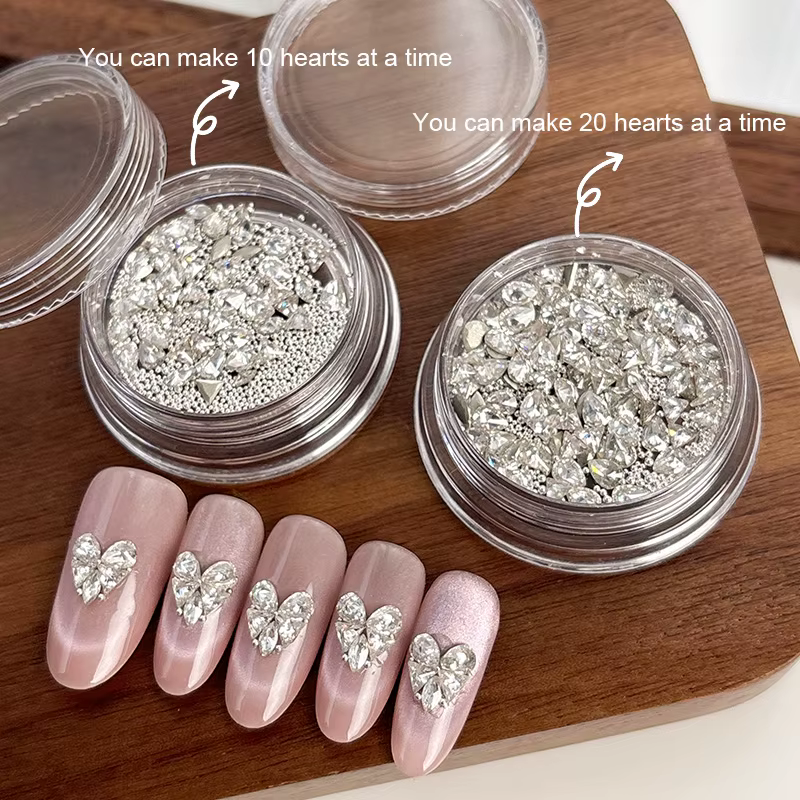 Ensemble de strass pour Nail Art en forme d'amour blanc, cristal multi-formes plat rose, perle ronde