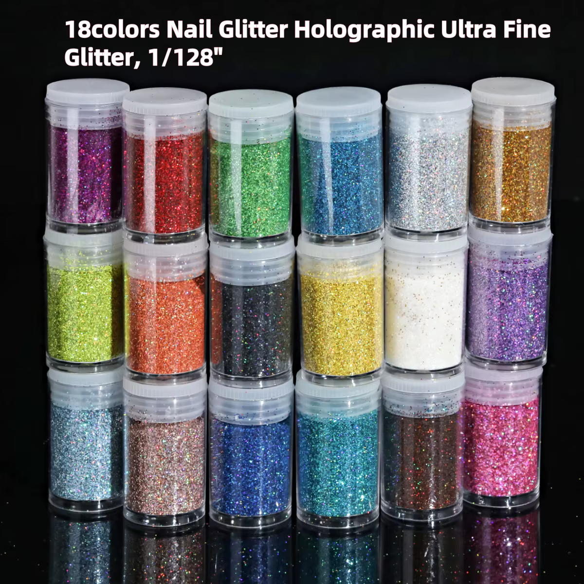 Poudre de paillettes holographiques pour ongles, 18 couleurs, 1/128 pouces, en résine, flocons de pa