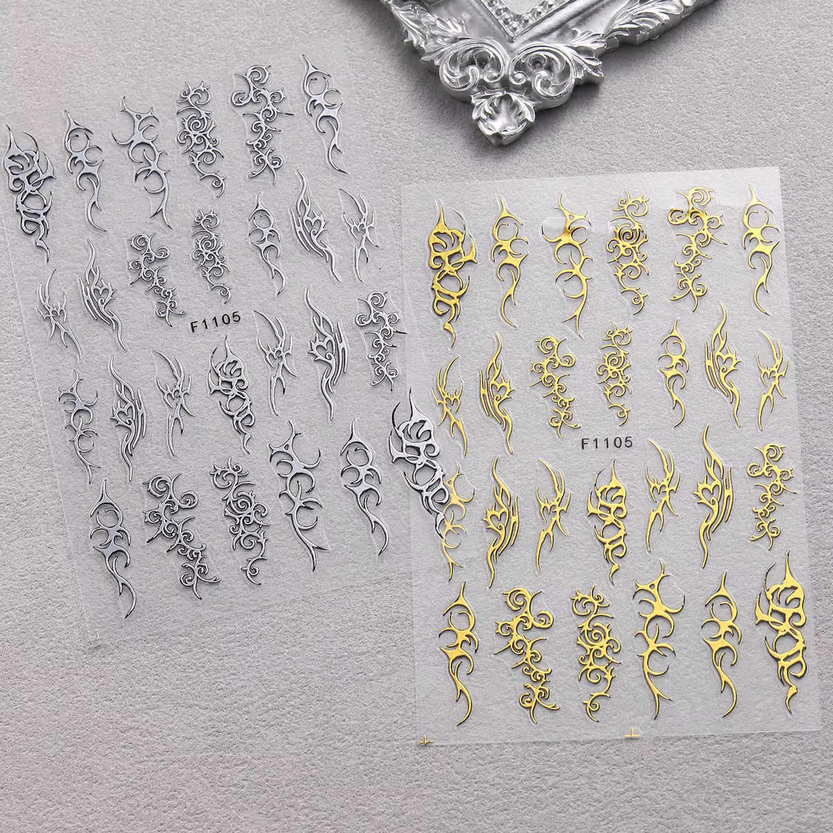 Autocollants pour ongles gothiques, ceinture Punk, 3D, auto-adhésifs, ligne or argent, autocollants 