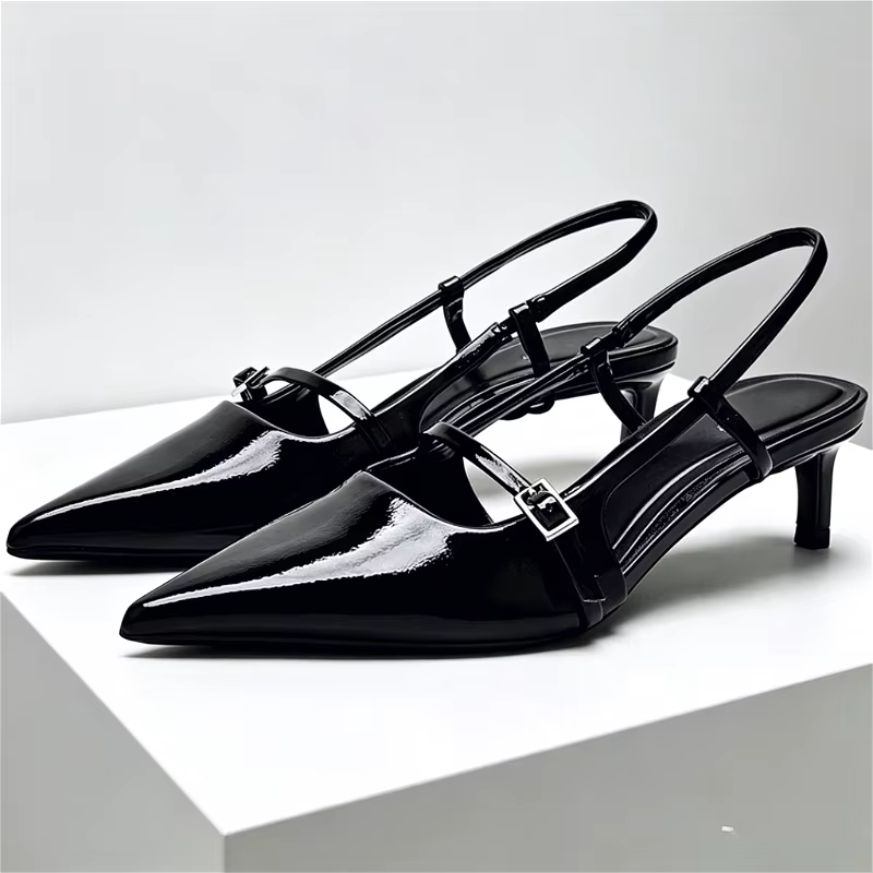 Sandales d'été Sexy à bout pointu pour femmes, talons hauts fins rouges, en cuir verni, sangle de vo