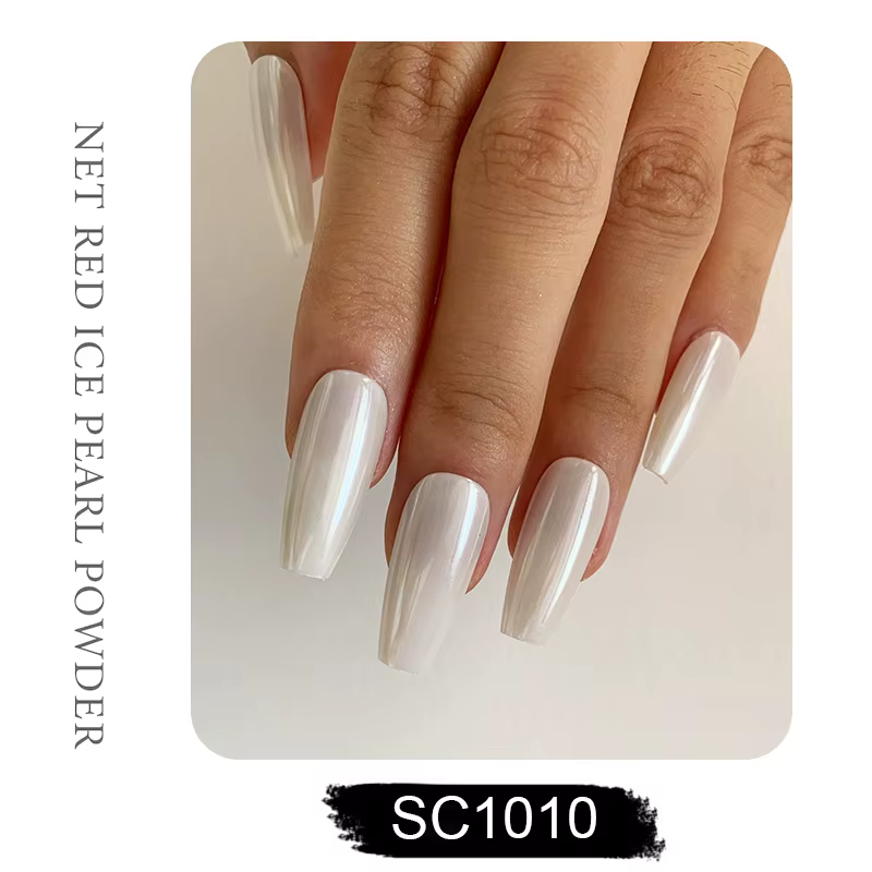 HNDO blanc perle poudre coquille frottant la poussière chromée effet brillant pour manucure bricolag
