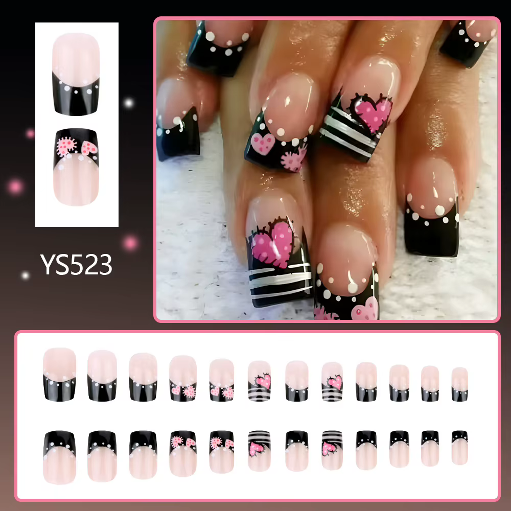 24 pièces coeur faux ongles moyen Long carré collé presse sur ongles pas cher auto-adhésif ongles co