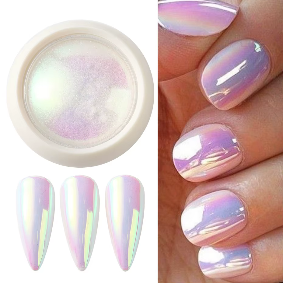 Poudre à ongles licorne chromée, néon aurore, miroir irisé, Pigment pour ongles, effet sirène et per