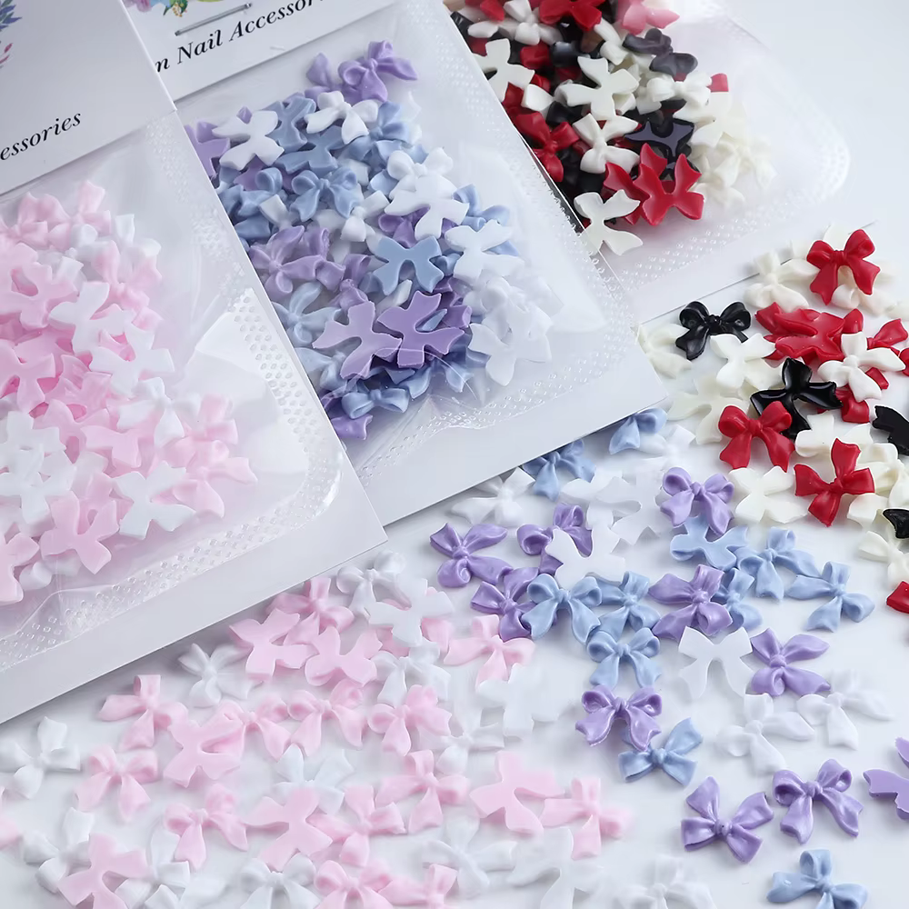 Breloques pour ongles avec nœud en ruban, accessoires colorés, cravate papillon, pièces de manucure,