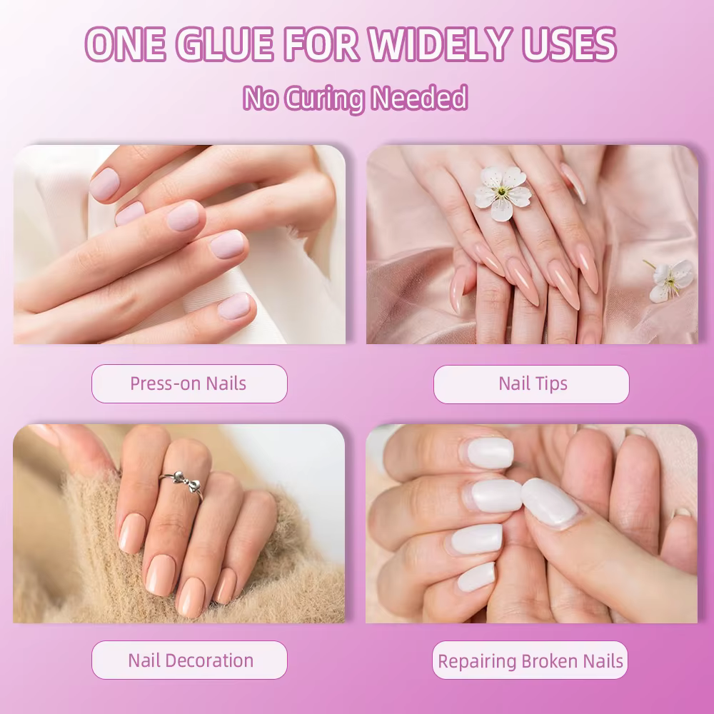 1 ensemble de colle adhésive pour ongles à séchage rapide, 8ml, faux-points en acrylique, strass, li