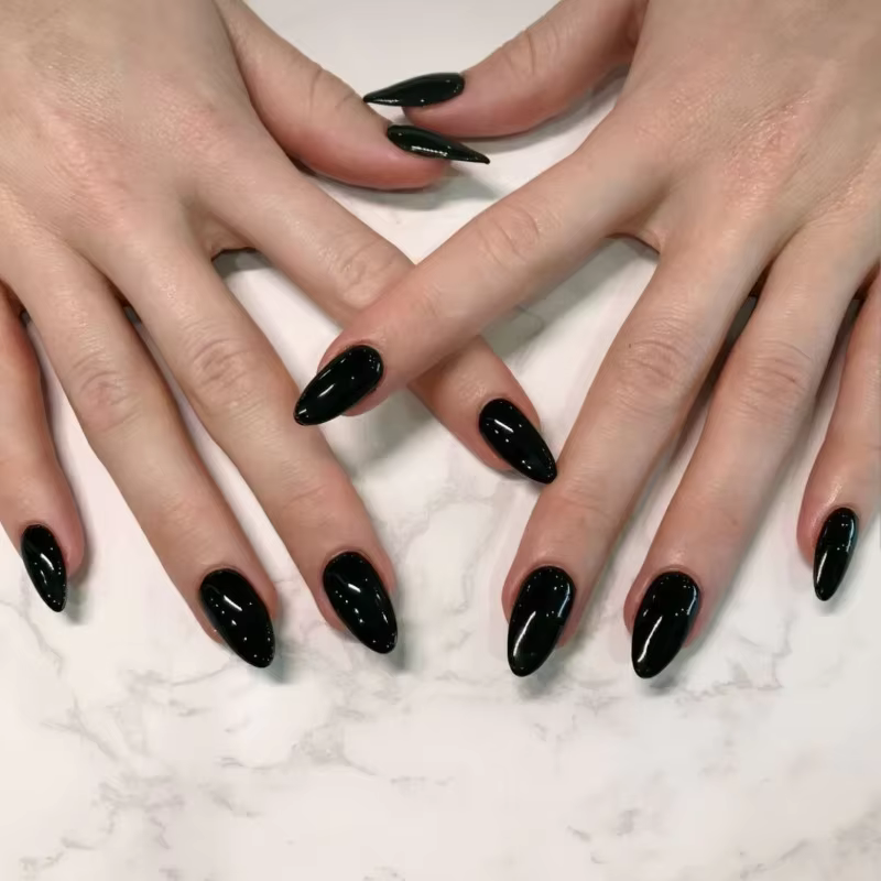 24 faux ongles artificiels en acrylique noir, tête carrée, longs femmes de Ballet, amovibles, pointe