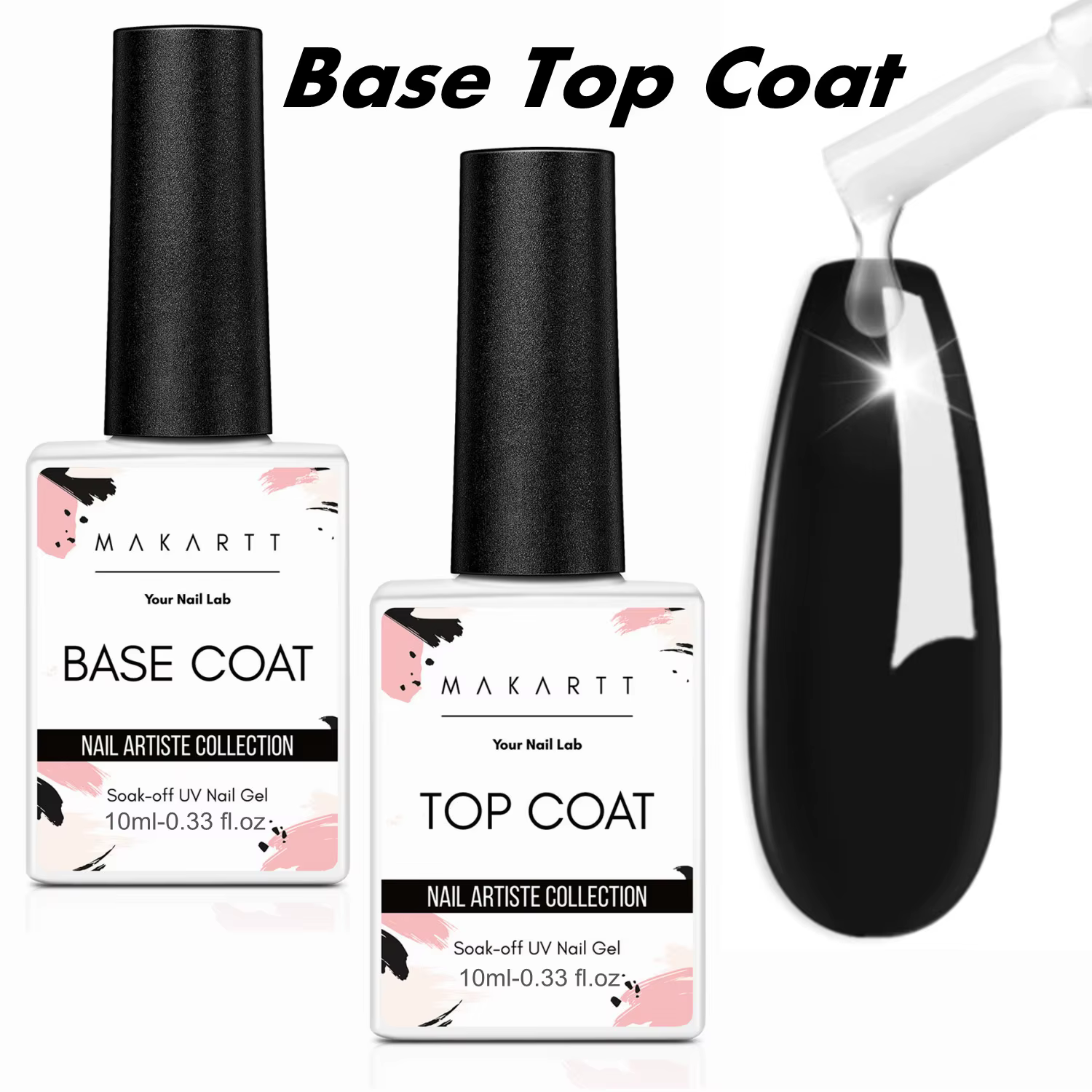 Ensemble de vernis gel Makartt, base et top coat, finition brillante sans résidu, gel base et top co