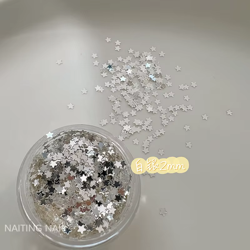 Mini étoile à paillettes pour ongles, 2mm, bonbons colorés, couleurs mélangées, feuille fine or arge