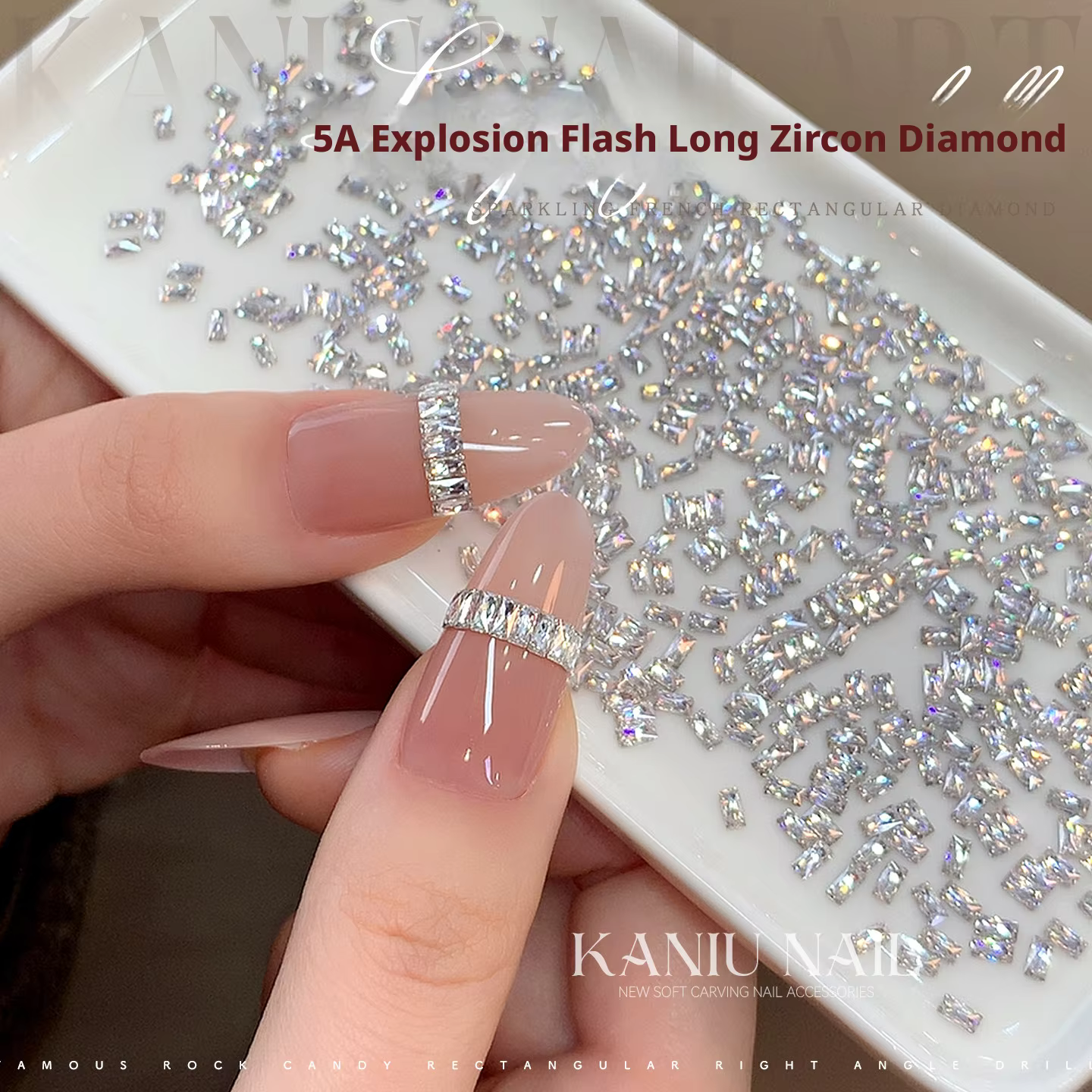 KANIU Champagne ongles rectangulaires zircon blanc transparent 5A clou cristal diamant français rayé