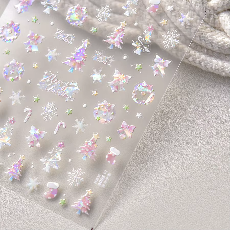 Autocollant pour ongles de noël, Style foncé d'hiver, paillettes métalliques, autocollants pour Nail