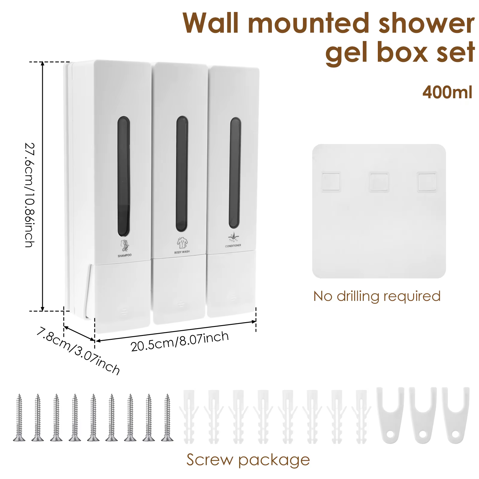 Distributeur de savon mural à 3 chambres, distributeur de shampoing et de Gel douche, conteneur de d