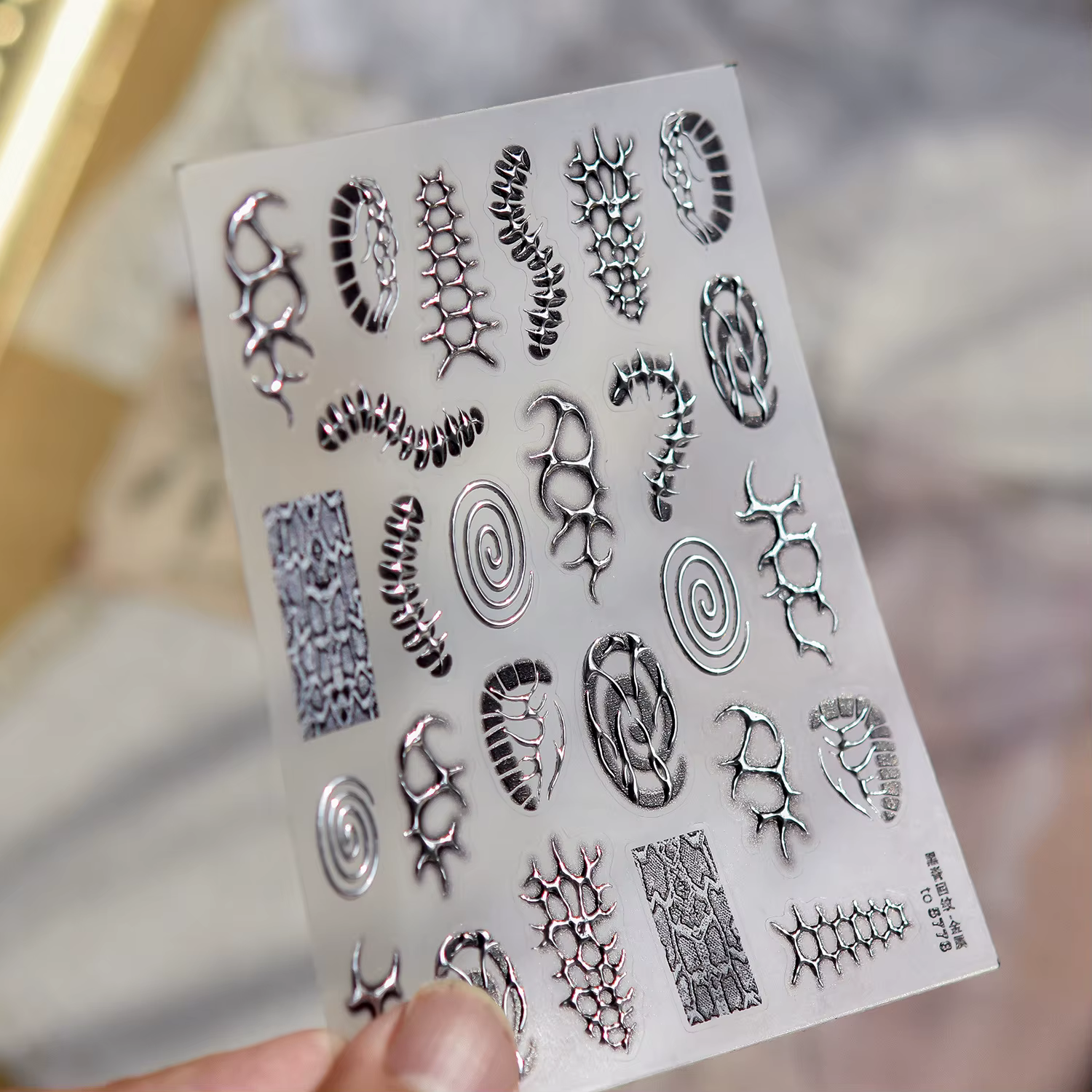Autocollants pour ongles en métal style punk, motifs gothiques abstraits, squelette, serpent, spiral
