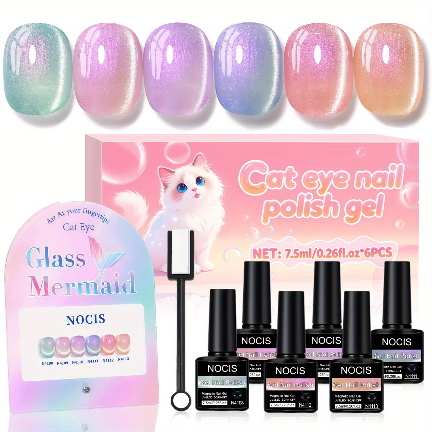 Kit de vernis à ongles gel effet œil de chat - 6 couleurs 0,26 oz, gel caméléon vert et violet sirèn