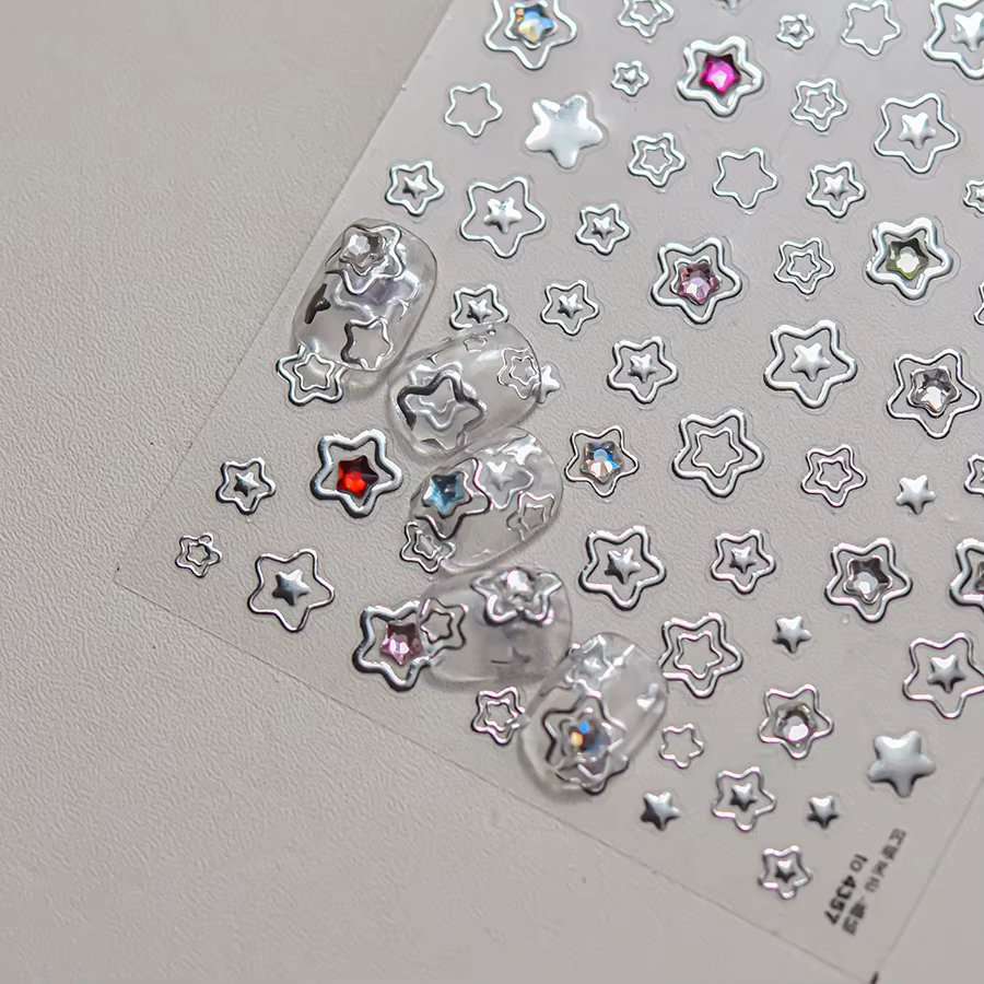 1 pièce 5D couleur cristal étoile ongles autocollants haute qualité amour brillant argent creux frot