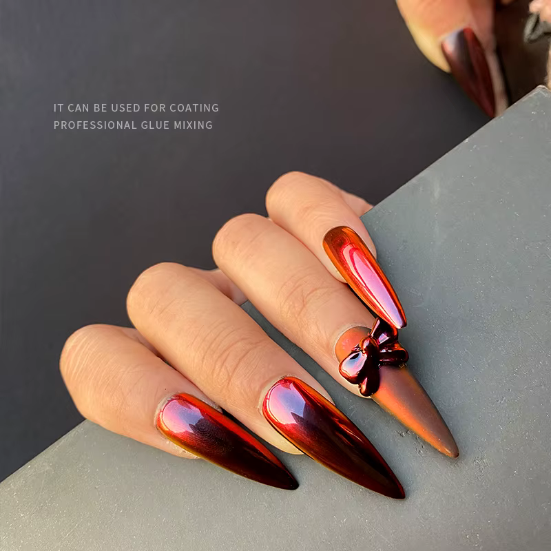HNDO rouge-noir dégradé de couleurs miroir pour ongles poudre chromée paillettes caméléon manucure p