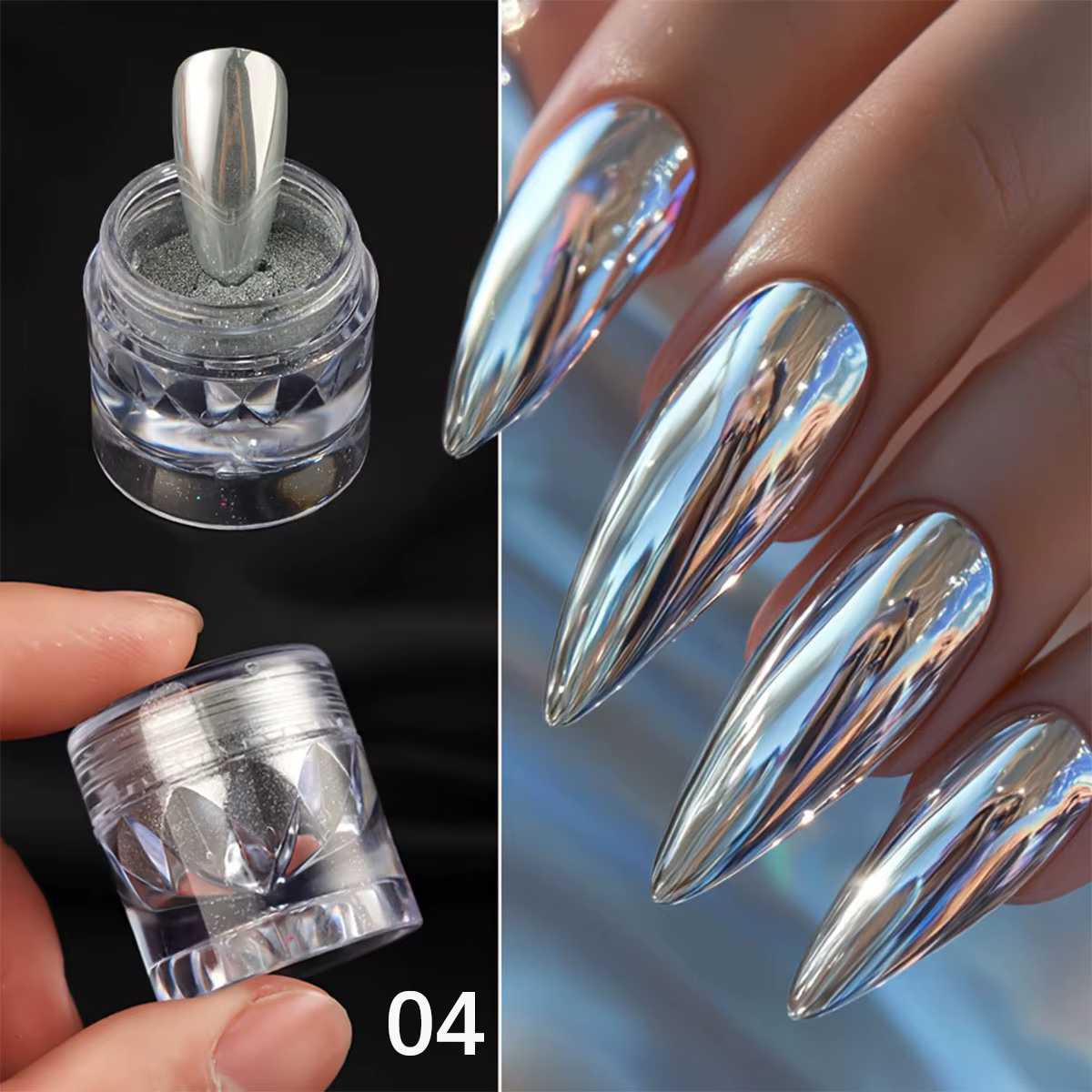 Poudre magique pour ongles, effet miroir, holographique, métallique, chrome, argent, or, vernis à on