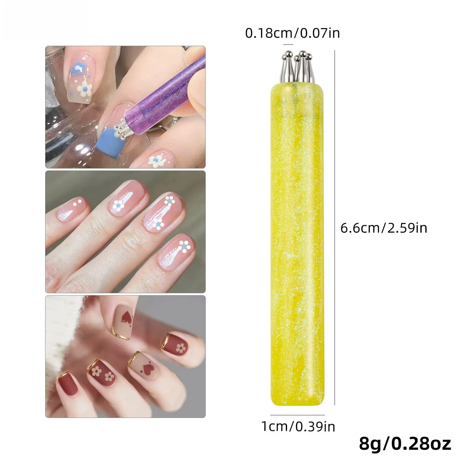 Stylo à points pour nail art à 5 pétales, pointe fine, pinceaux pour strass, manche pailleté, outils