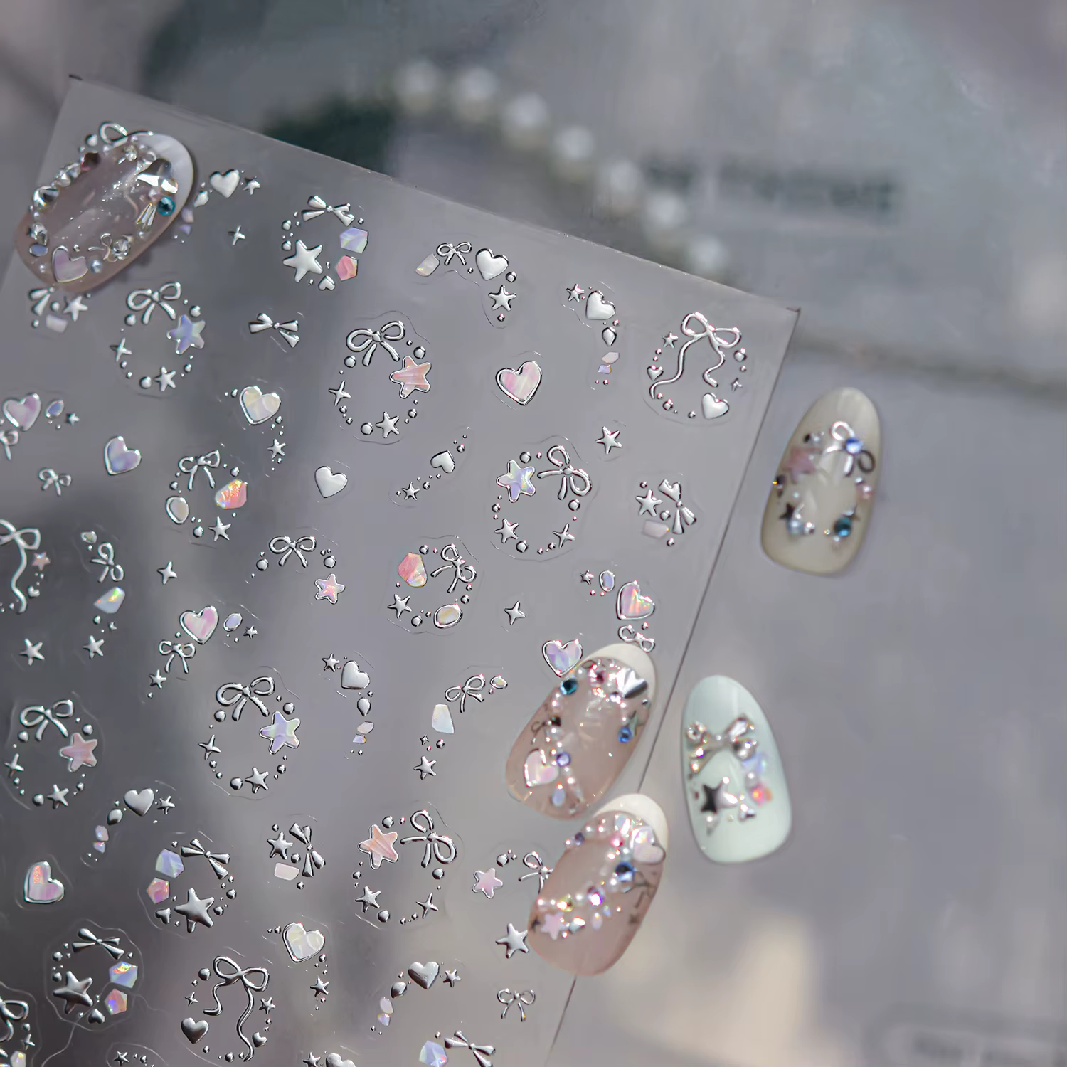 Autocollants guirlande d'amour étoiles exquises, décoration Nail Art 5D en métal de haute qualité, a