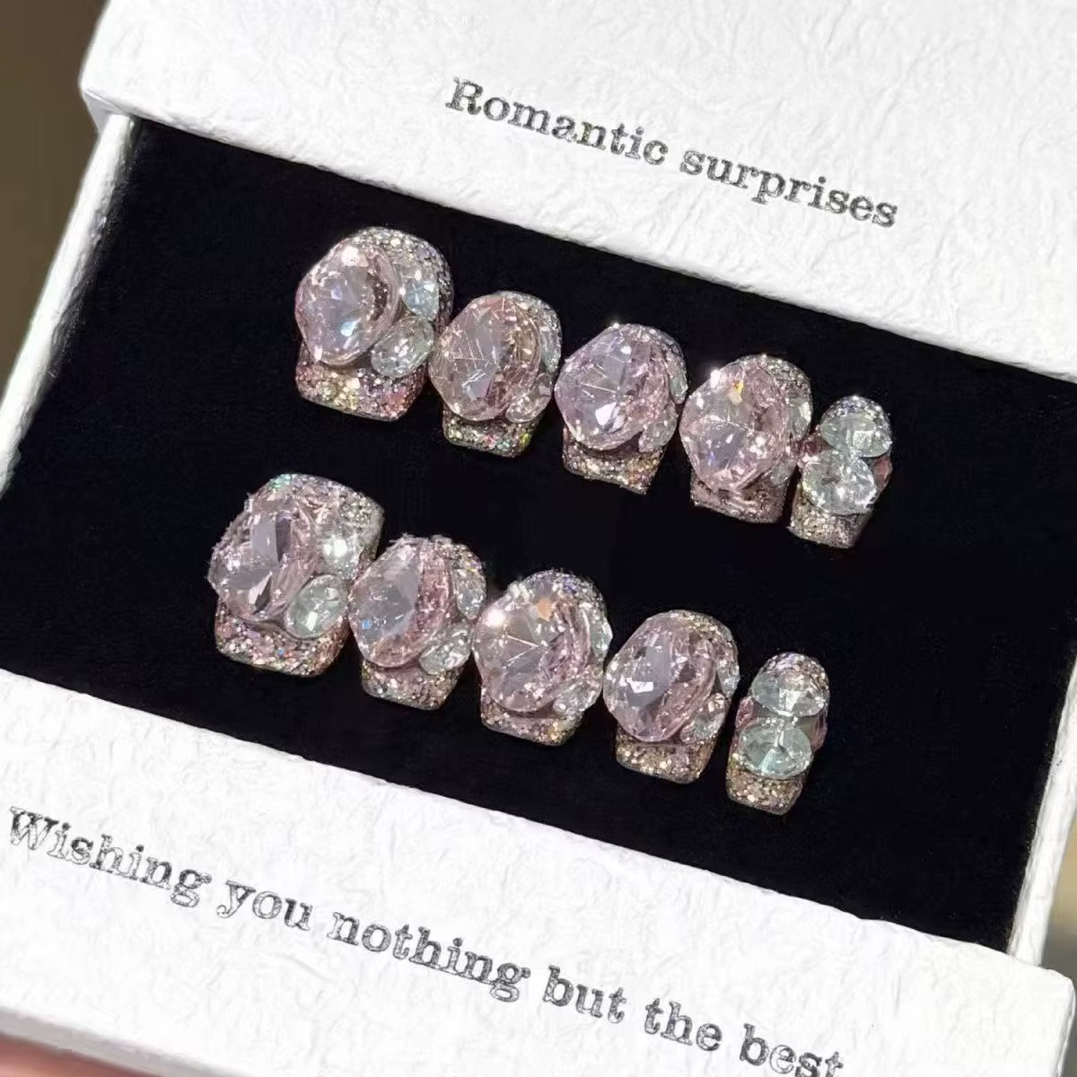 10 pièces haut de gamme style doux et fille, rose scintillante, diamants éblouissants partout, faux