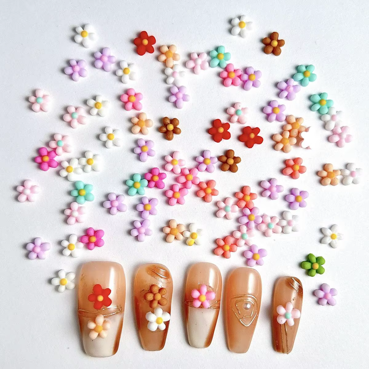 Breloques pour ongles en résine, mélange de fleurs 3D, dessin animé mignon qui brille dans la nuit, 