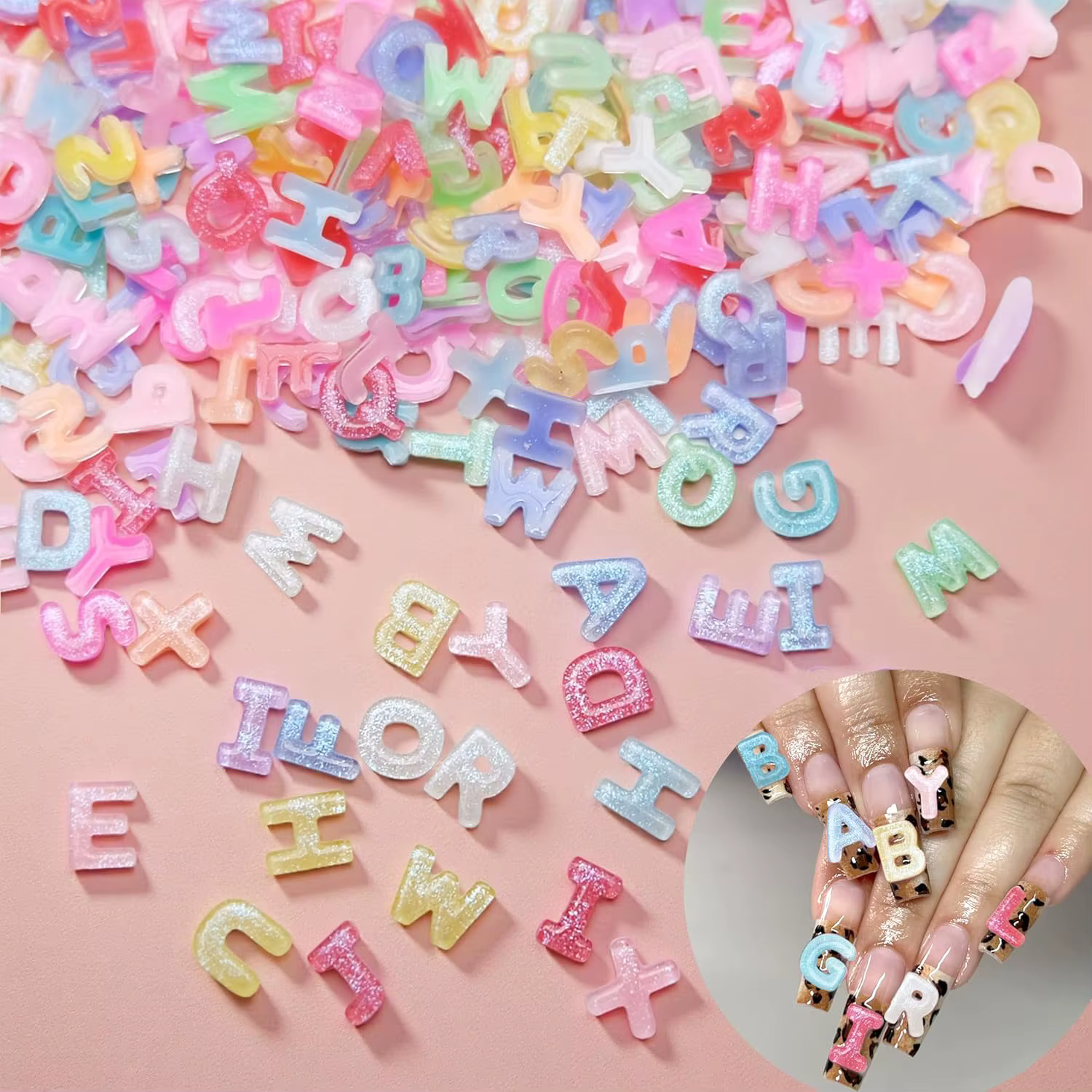 100 pièces Kawaii couleur bonbon lettre ongles strass résine Flatback Alphabet ongles gemmes breloqu
