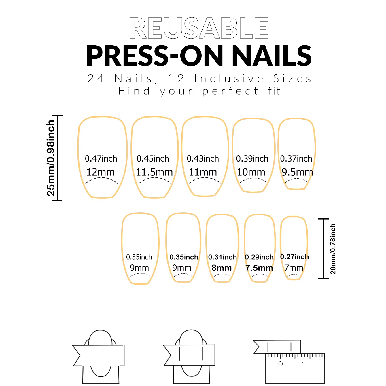 Faux ongles en forme de cercueil, 1 lime à ongles, 1 MSI, 24 pièces, N64.+ 1 lime à ongles + 1 MSI