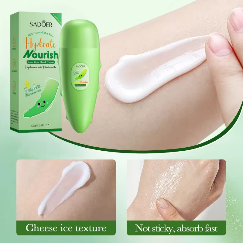 Crème pour les mains à l'aloe vera 50g, contenant de la glycérine d'aloe vera et d'autres ingrédient