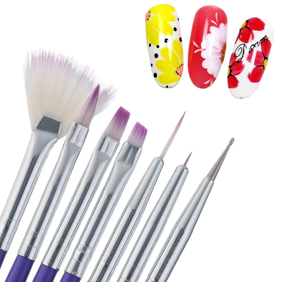 Ensemble de pinceaux pour Nail Art à manche violet, 7 pièces, pinceaux de pratique pour débutants, p