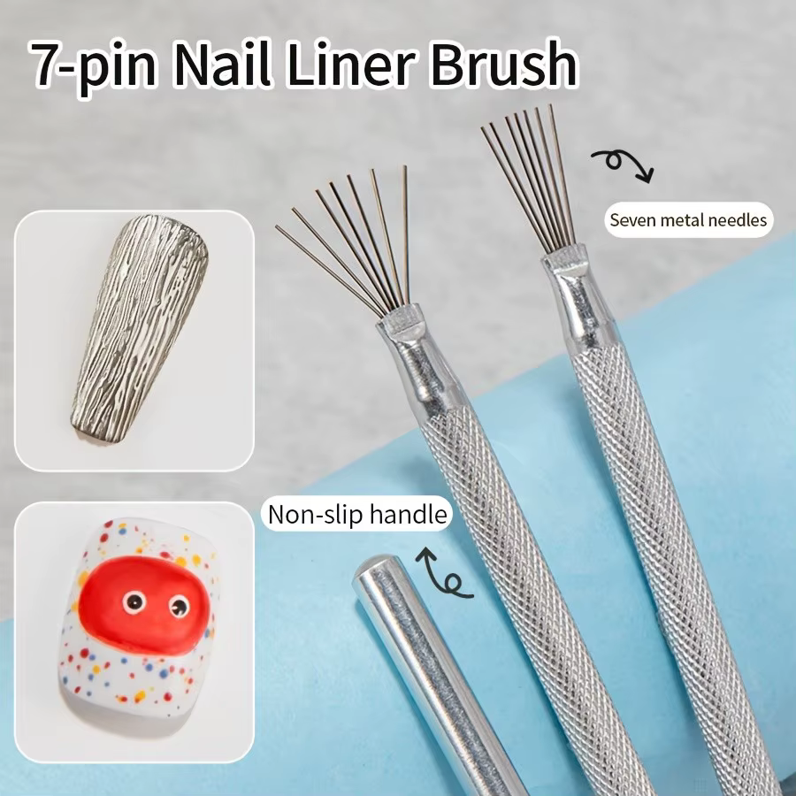 Professionnel 7 broches rayure Nail Art Liner brosse 3D pointe Ultra-mince ligne dessin stylo UV Gel