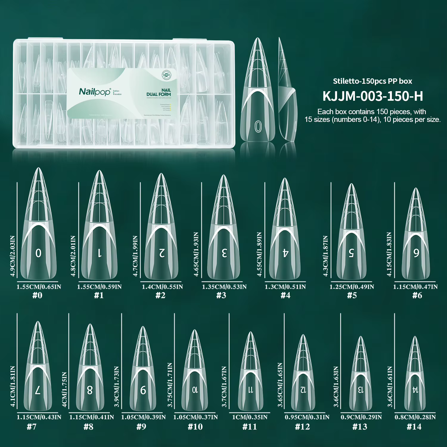 Nailpop 150 pièces Formes d'extension pour ongles Stiletto French, réutilisables en PP avec ligne de
