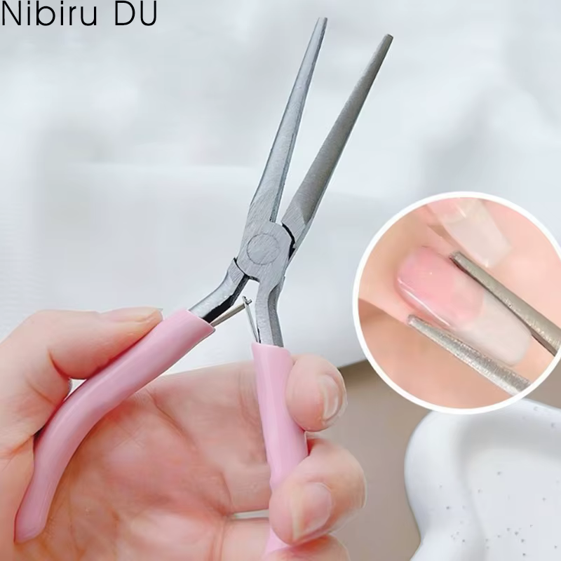 Pince à ongles rose à long bec, pinces de modelage des ongles, poignée en silicone souple, pince à e
