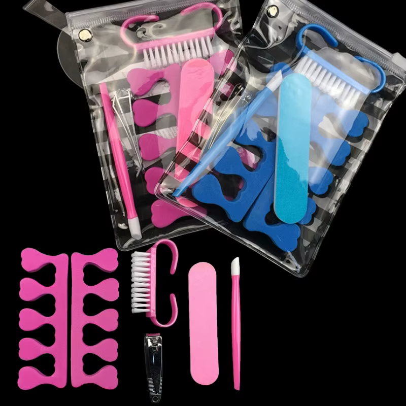 Kit d'outils de soins des ongles, 1 lime à ongles 1 coupe-ongles 1 brosse à poignée 2 séparateurs de