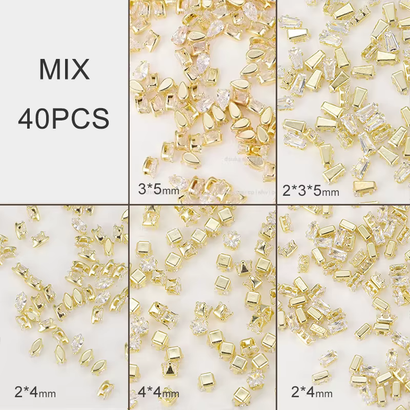 40 pièces brillant cristal 3D Nail Art strass décorations forme Flatback verre diamant bijoux concep
