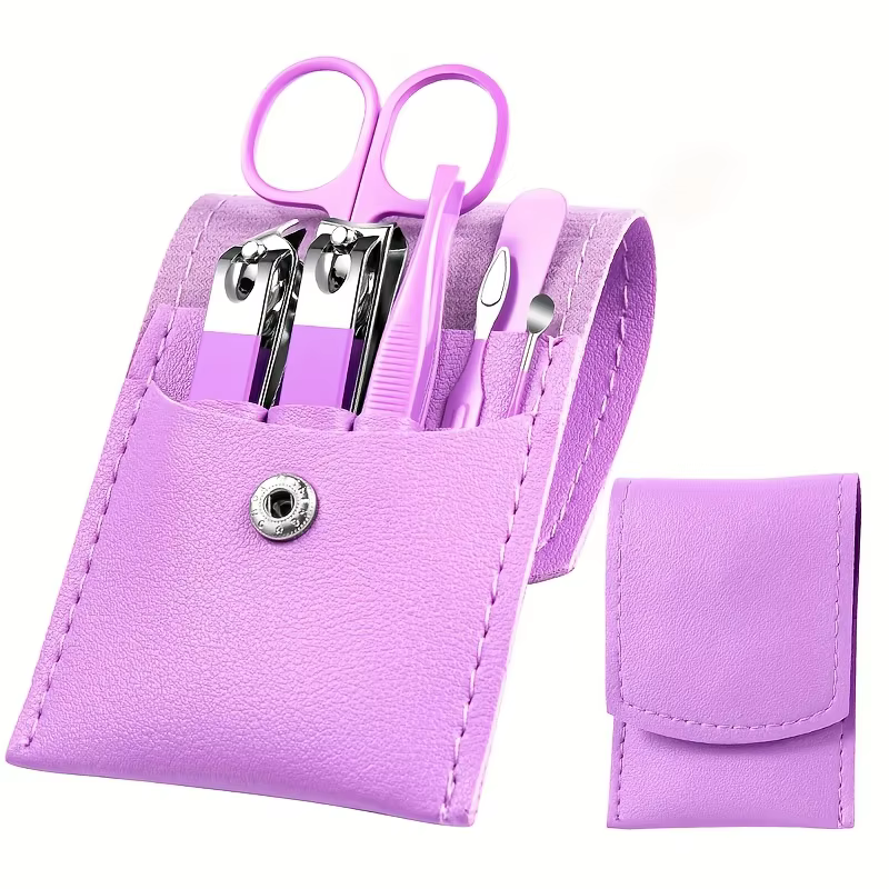 Colourful Portable Travel Case - Manicure Set with Nail Clippers, Cuticle Scissors & Nail Files - Pe