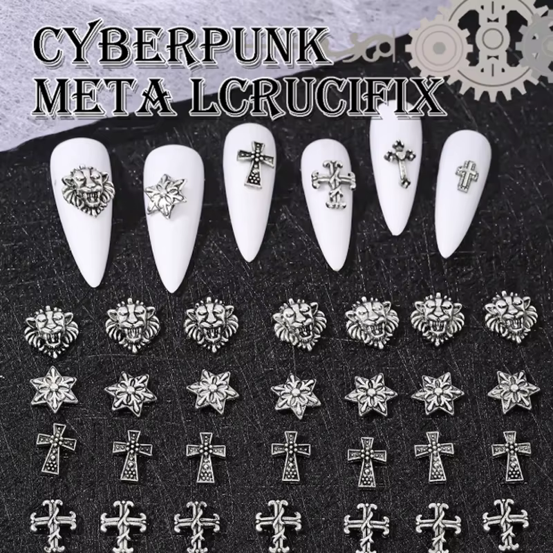 Argent ancien 120 pièces Punk métal Nail Art croix Patch Y2k métal Style rétro croix ongles ornement