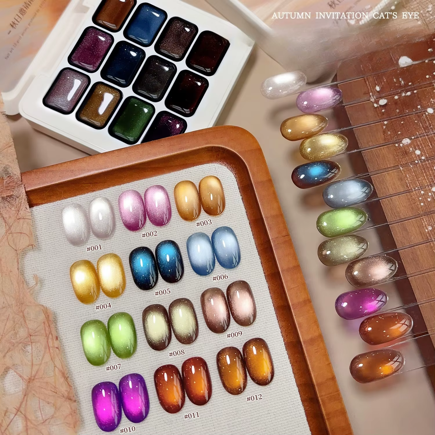12 couleurs automne hiver ongles marron or oeil de chat vernis à ongles Gel Palette ongles doré porc