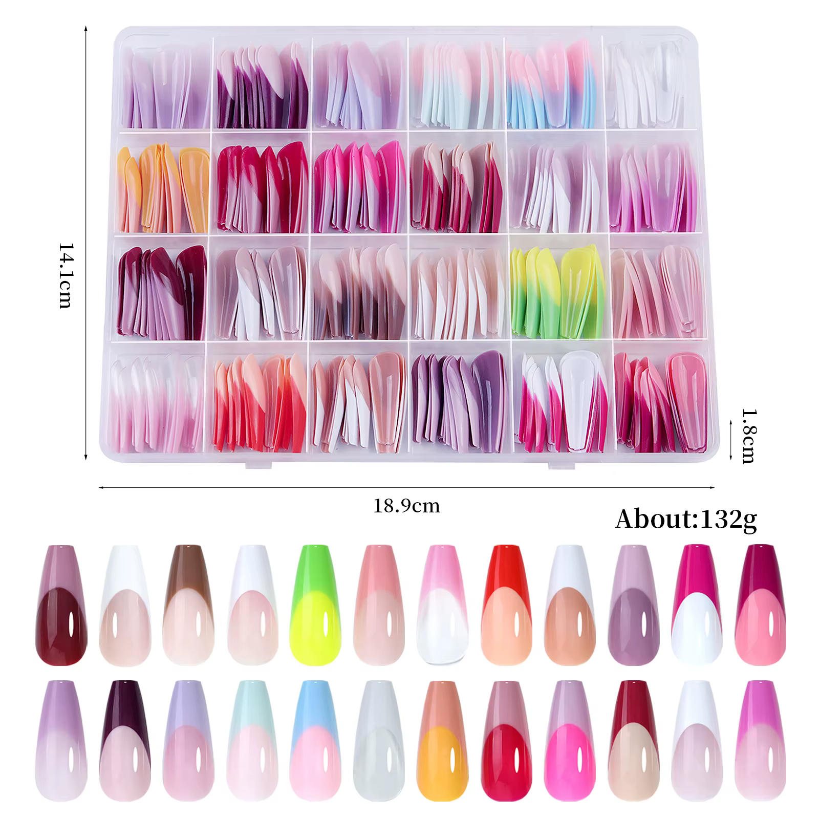 288PC faux ongles conseils cercueil amande coloré français acrylique presse sur ongles pré-conceptio