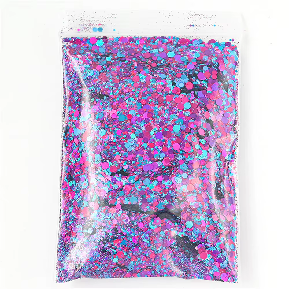 50G holographique mixte hexagone gros paillettes Laser brillant irisé Nail Art paillettes résine tra