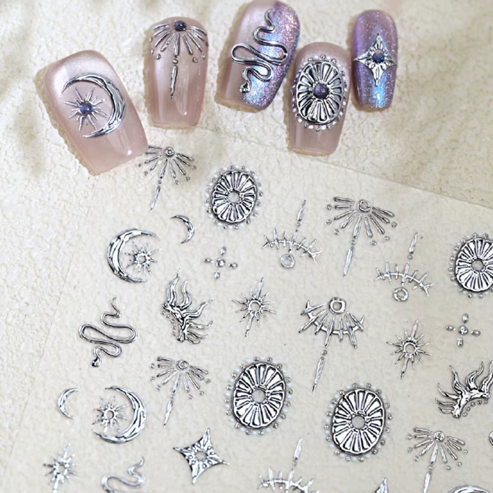 Autocollants pour ongles étoiles serpent or argent, décalcomanies de décoration d'ongles 5D auto-adh