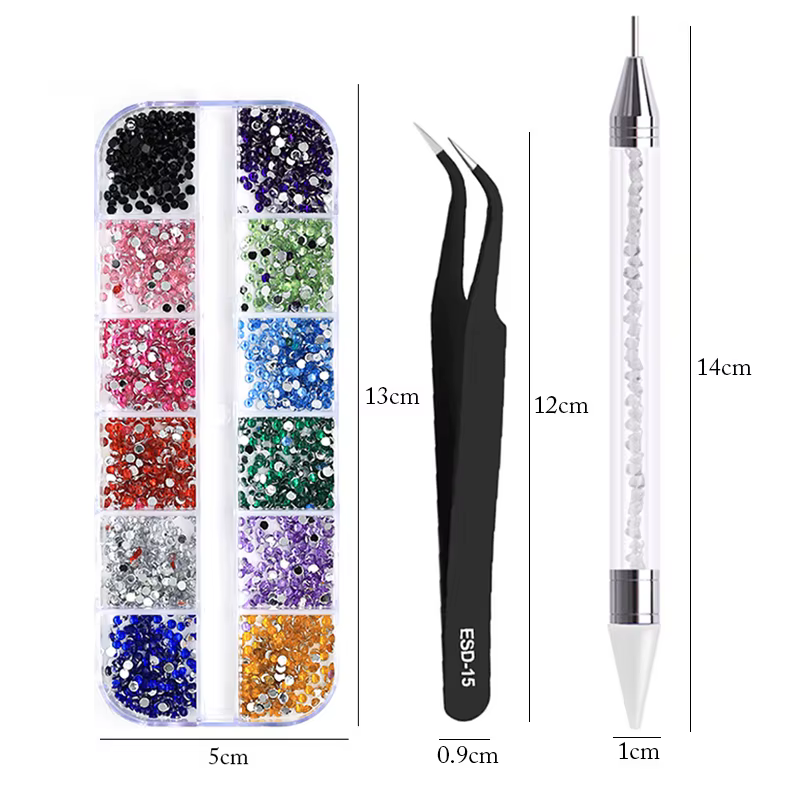 nail art  accesoires ongle decoration strass ongle Strass multi-tailles 3D cristal, 3 pièces/ensembl